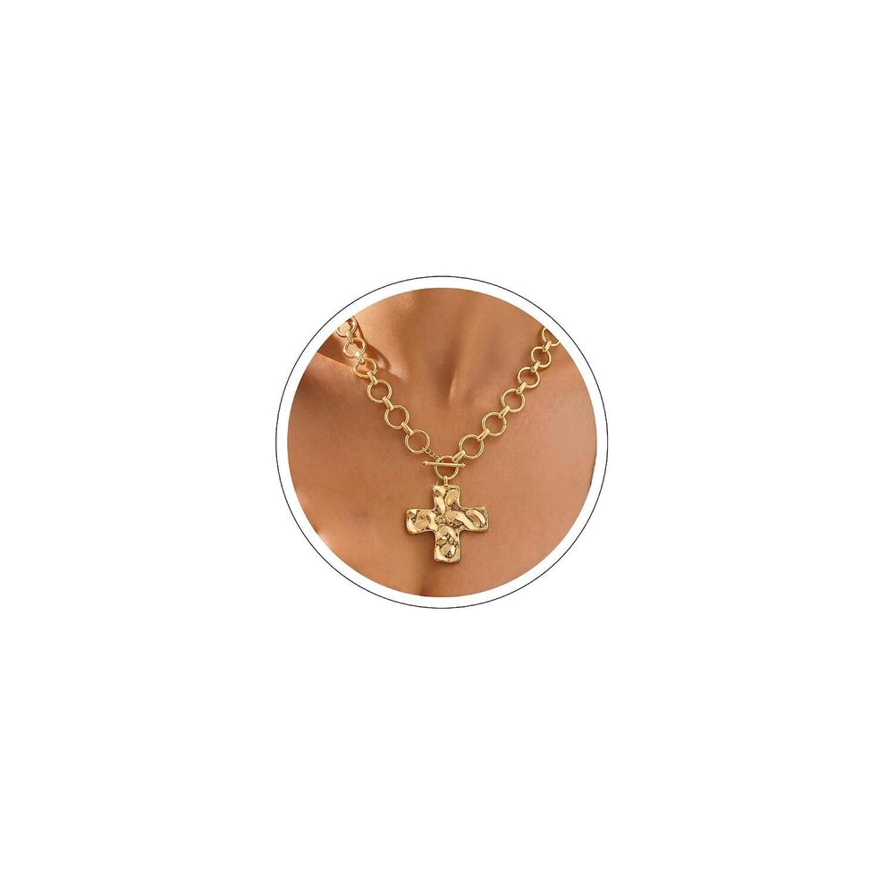 Chunky Gold Cross Necklace for Women 14K Plated